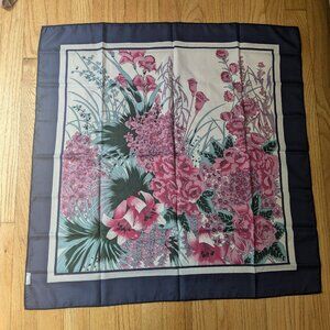 vintage 90s head neck scarf floral navy pink roses retro 27" square graphic